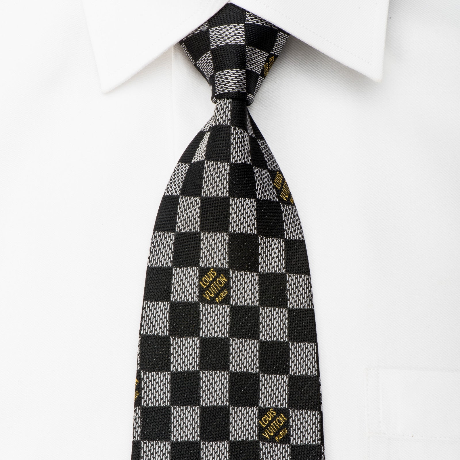 Louis Vuitton Black and Gold Jacquard Damier Silk Tie For Sale at 1stDibs