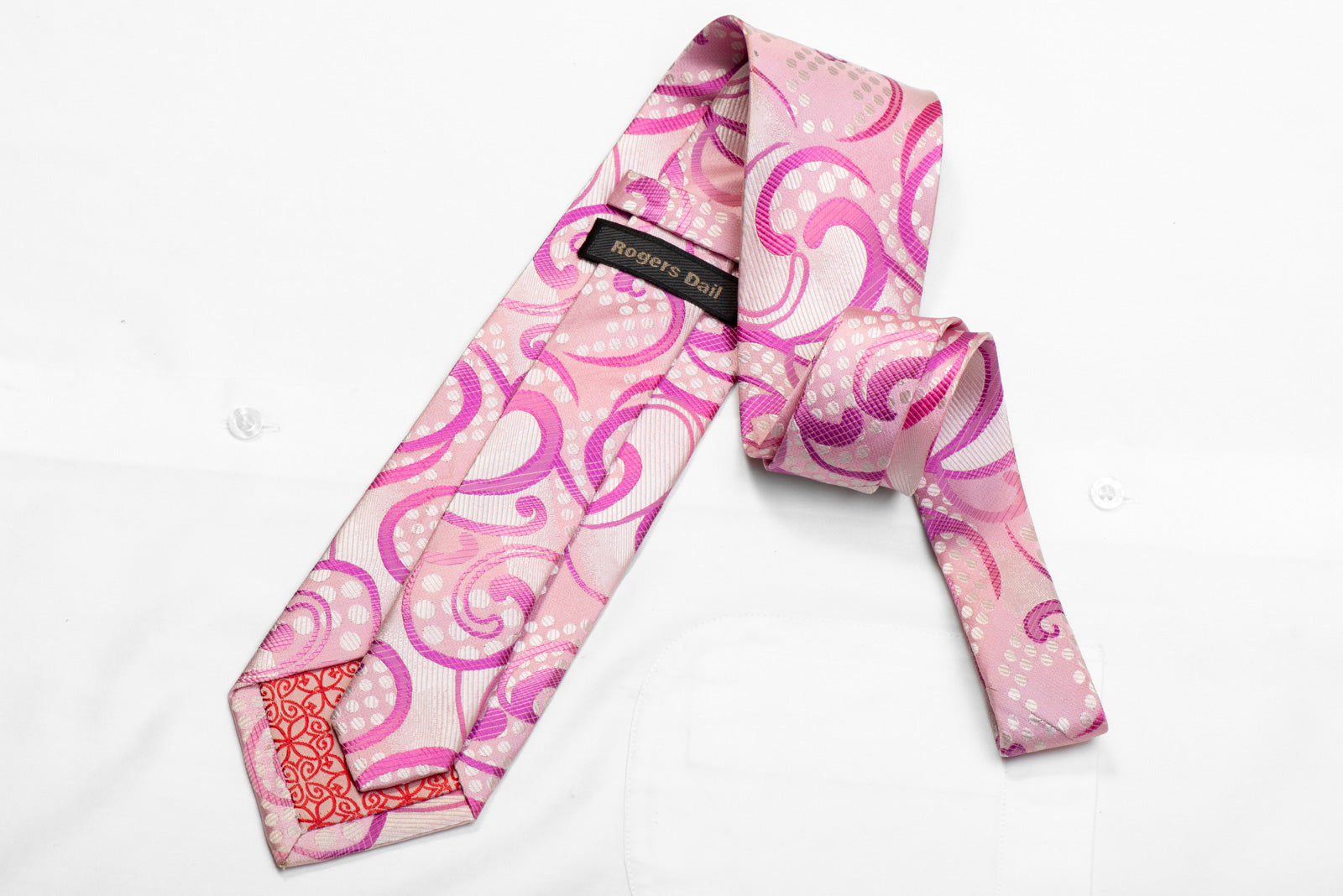 Blush Pink Satin Necktie with Geometric Rose Gold Rhinestones Pattern
