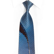 Blue Brown Geometric Wave On Navy Blue Rhinestone Tie With Blue Sparkles