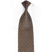 Gold Geometric Trellis On Navy Rhinestone Silk Necktie