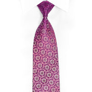 Pink Silver Geometric On Purple Rhinestone Silk Tie