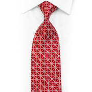 Silver Trellis On Red Rhinestone Silk Necktie With Silver