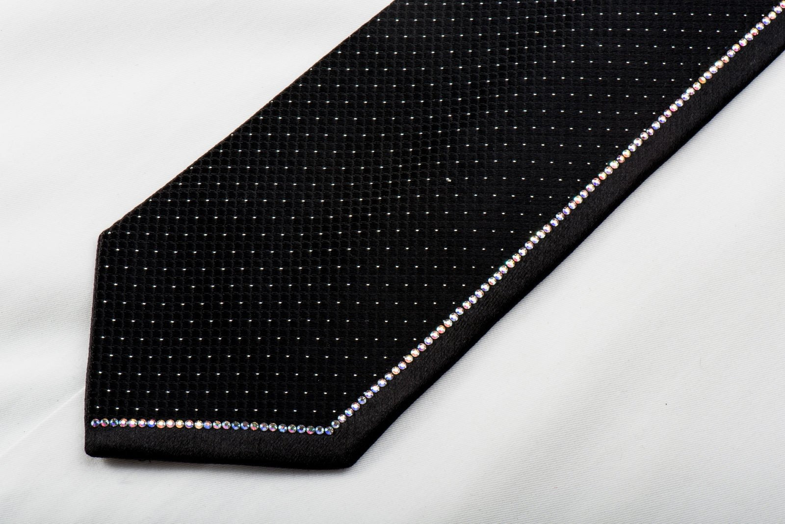 San Dee Aquascutum Black Rhinestone Silk Tie With Sparkles