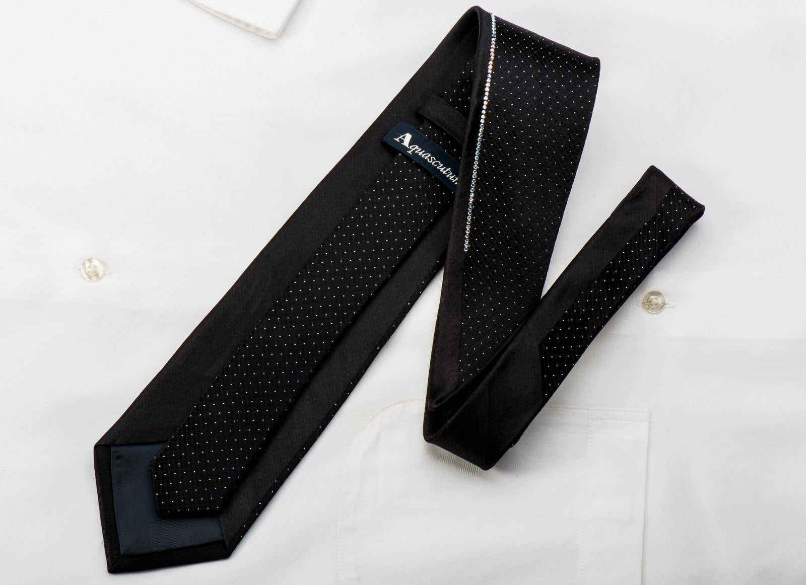 San Dee Aquascutum Black Rhinestone Silk Tie With Sparkles