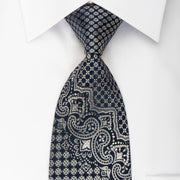 Louis Quatorze Silk Rhinestone Tie Silver Cartouche On Black