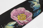 Y J Park Crystal Rhinestone Tie Floral On Black Silk - 1